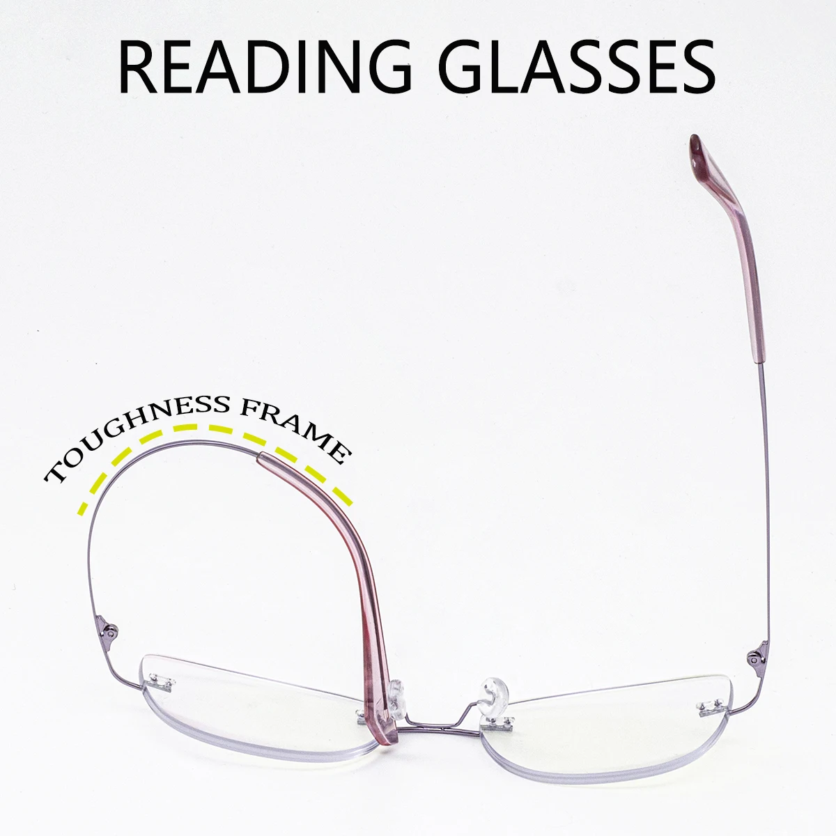 Women Progressive Multifocal Cat Eye Reading Glasses with Pink Purple Coatings Lens Rimless Design Flexible Temples Comfortable