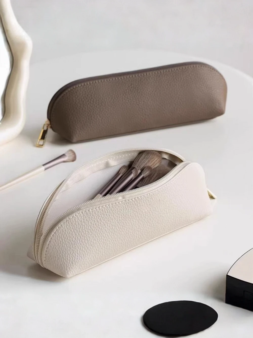 Exquisite Large Capacity Leather Pouch | Multifunctional Makeup Brush Case Pencil Bag | Multi-color Textured