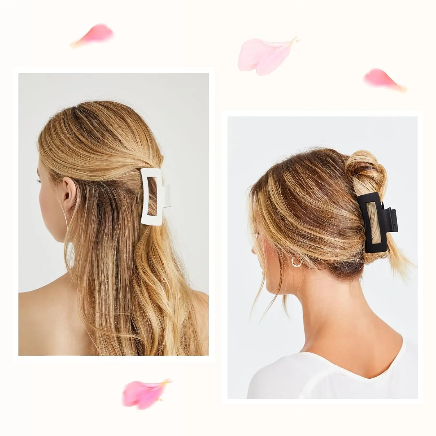 7Pcs 3.4" Medium Square Hair Claw Clips for Women Thick Thin Hair,Strong Hold Matte Banana Jaw Clips Hair Accessories