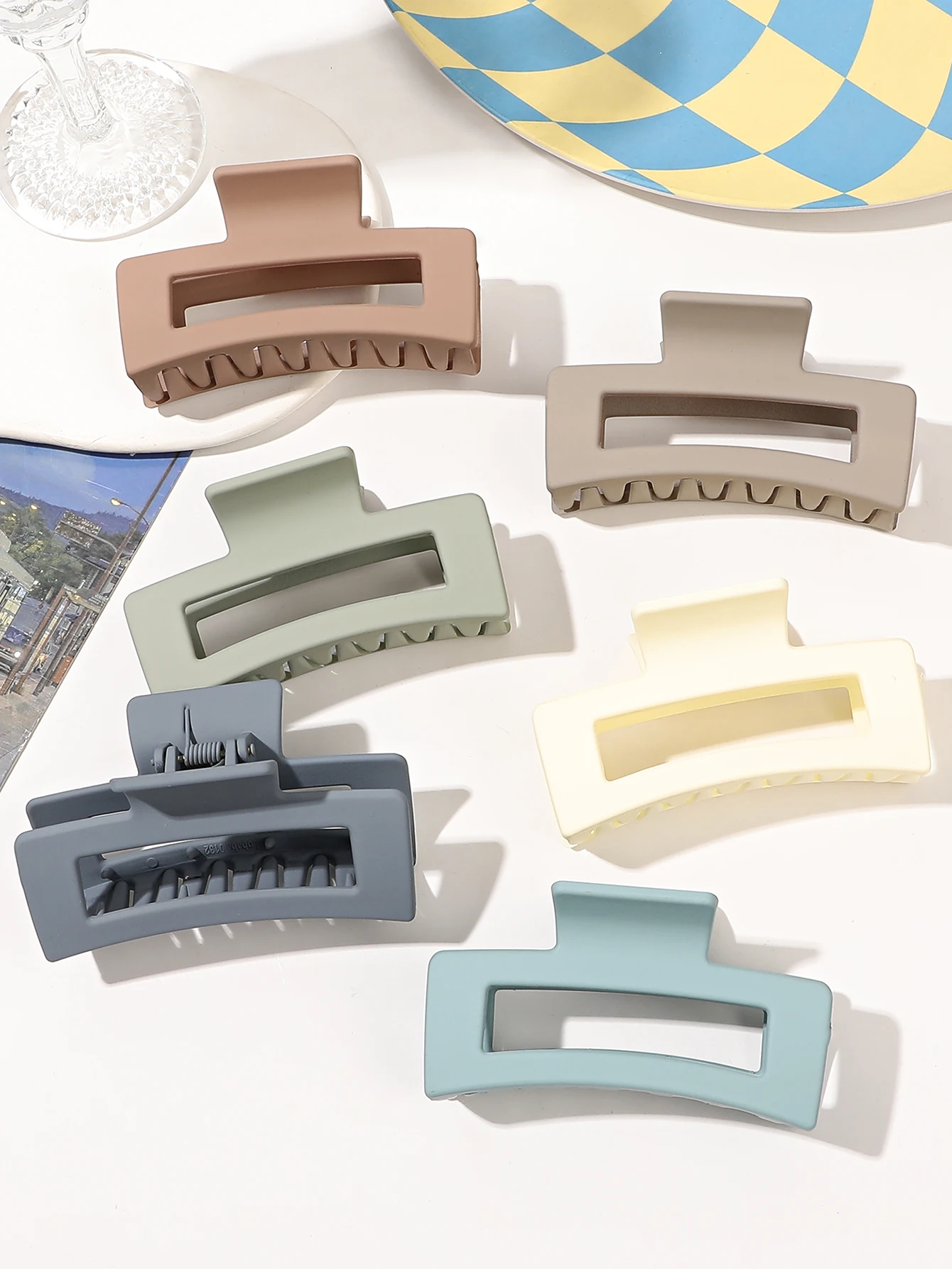 7Pcs 3.4" Medium Square Hair Claw Clips for Women Thick Thin Hair,Strong Hold Matte Banana Jaw Clips Hair Accessories