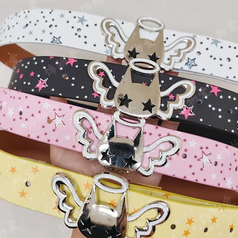 Cute angel candy Desiner Brands Belt Heart and Star Dopamine Metal Punk Rock Style lovely Y2K Jeans wide Leather Belts for Women