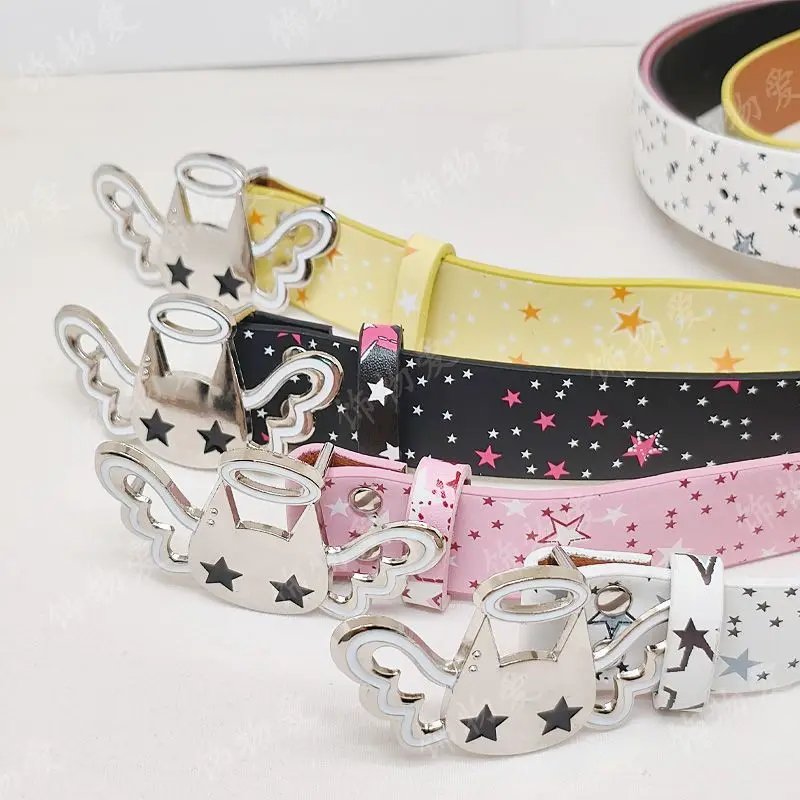 Cute angel candy Desiner Brands Belt Heart and Star Dopamine Metal Punk Rock Style lovely Y2K Jeans wide Leather Belts for Women