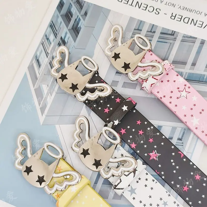 Cute angel candy Desiner Brands Belt Heart and Star Dopamine Metal Punk Rock Style lovely Y2K Jeans wide Leather Belts for Women