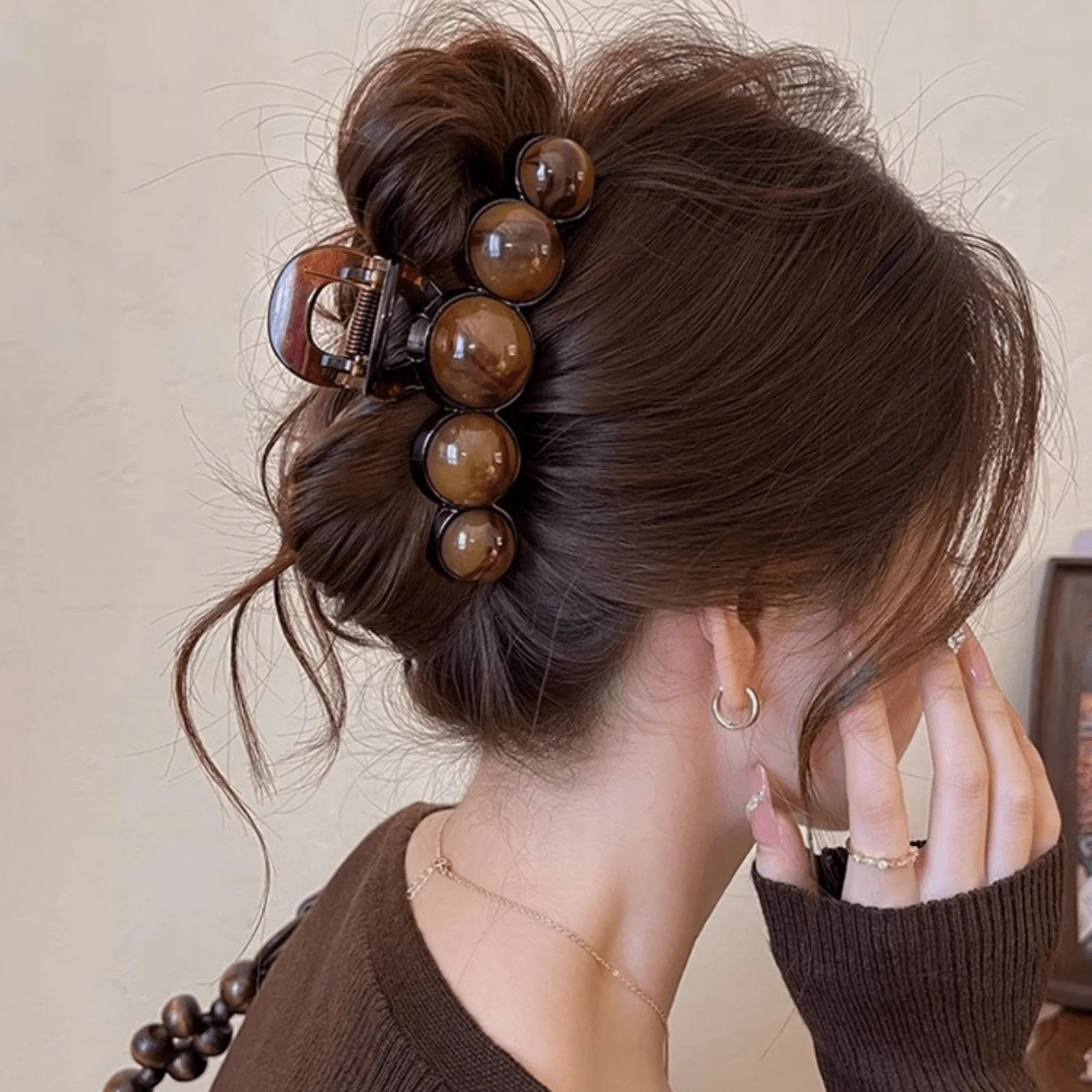 1pc Fashion Pearl Large Simple Elegant Acrylic Hair Claw Hairpin, Suitable For Party, Commute, Outfit Matching, Hair Accessories