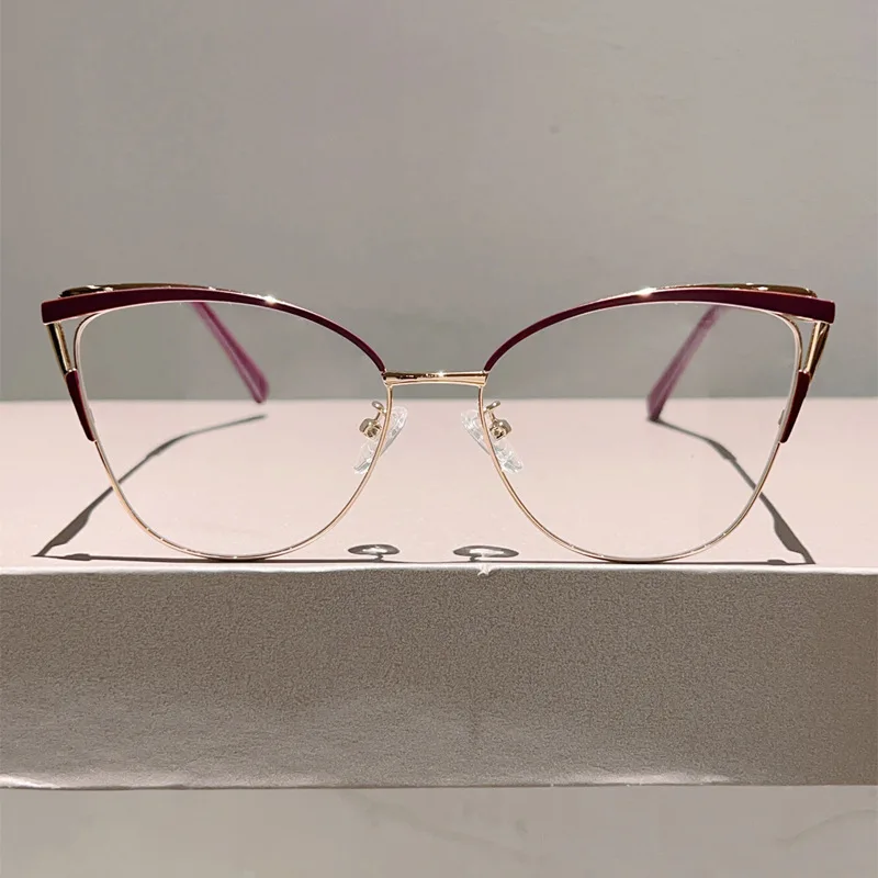 New Large Cat Eye Computer Glasses Metal Frame Women Men Anti Blue Light Round Blocking Optical Spectacle refined Eyeglasses