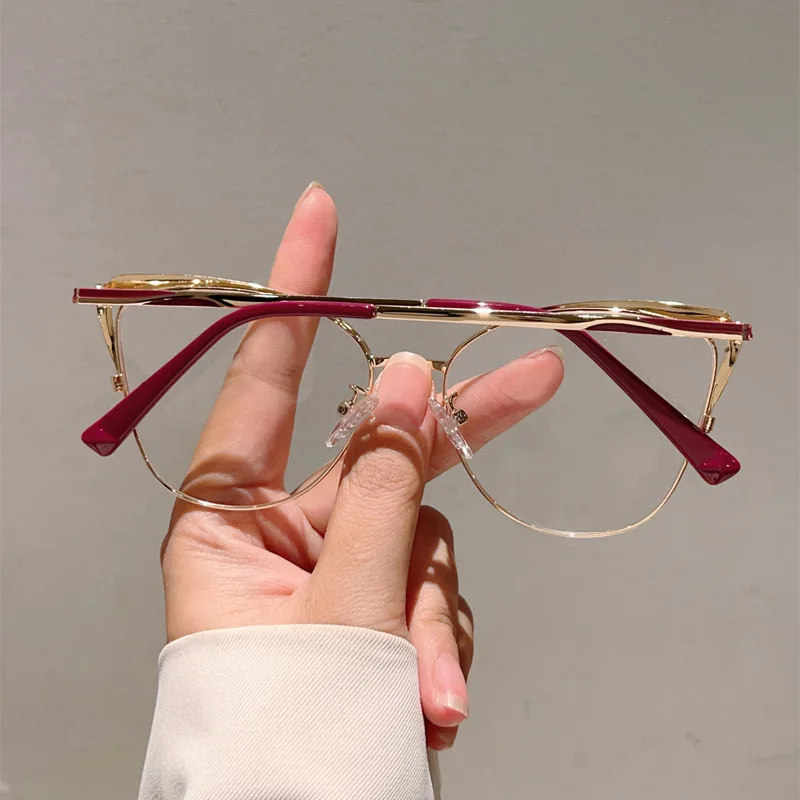 New Large Cat Eye Computer Glasses Metal Frame Women Men Anti Blue Light Round Blocking Optical Spectacle refined Eyeglasses