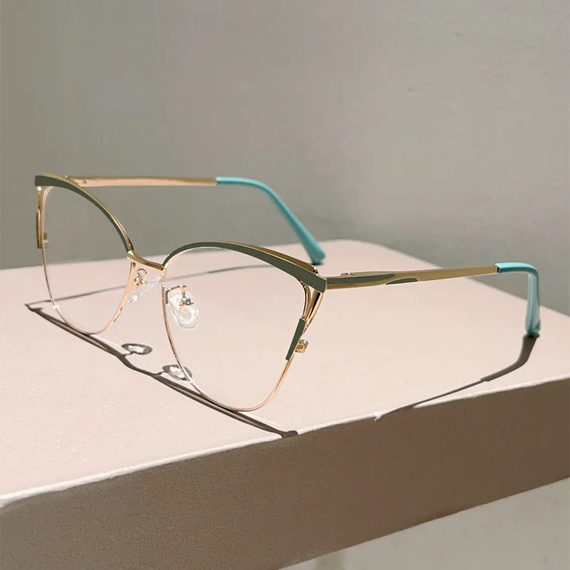 New Large Cat Eye Computer Glasses Metal Frame Women Men Anti Blue Light Round Blocking Optical Spectacle refined Eyeglasses