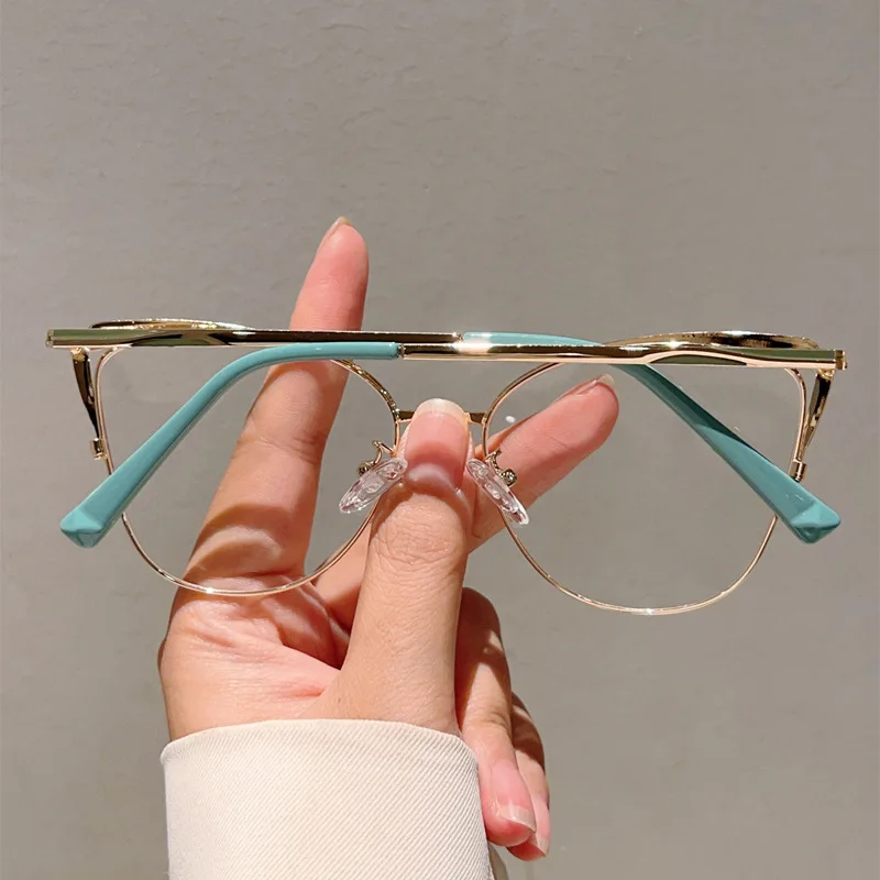 New Large Cat Eye Computer Glasses Metal Frame Women Men Anti Blue Light Round Blocking Optical Spectacle refined Eyeglasses