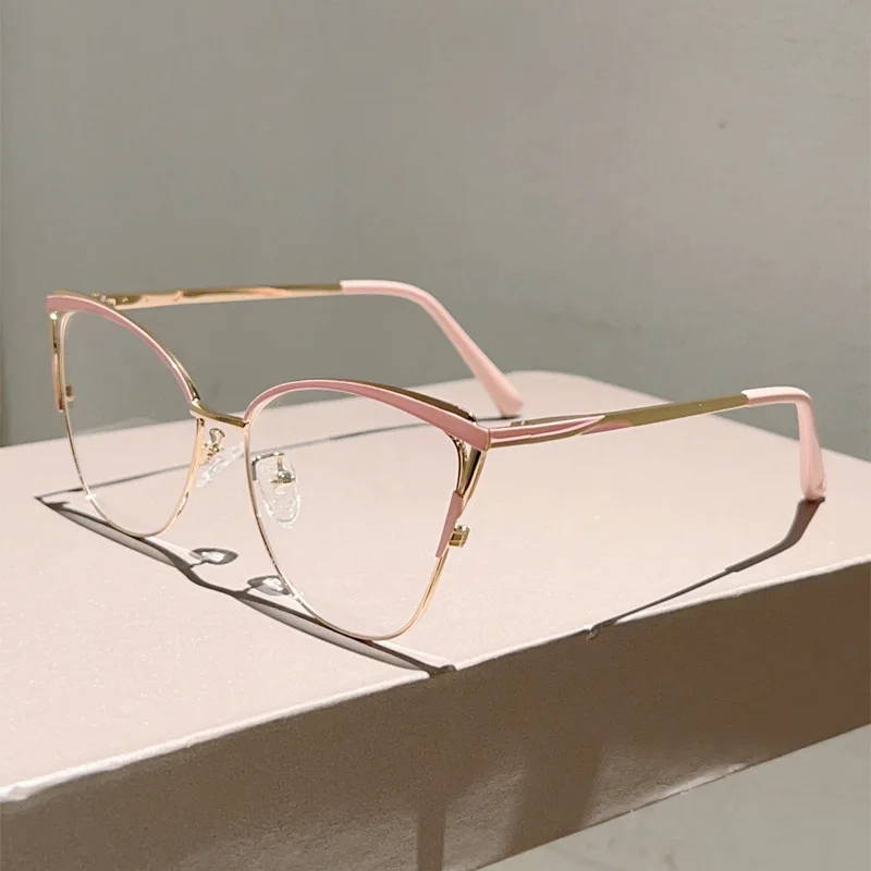 New Large Cat Eye Computer Glasses Metal Frame Women Men Anti Blue Light Round Blocking Optical Spectacle refined Eyeglasses
