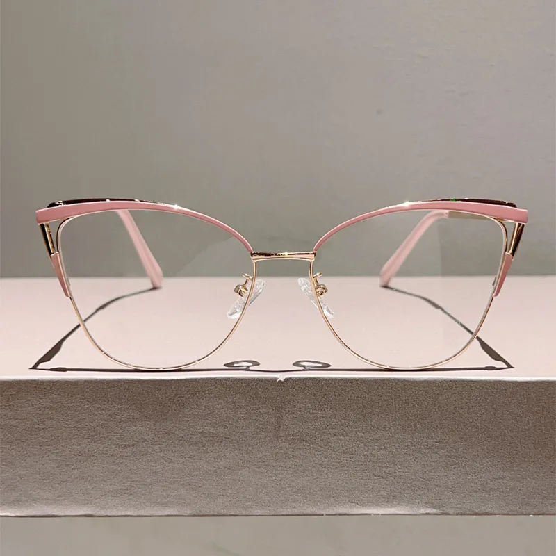 New Large Cat Eye Computer Glasses Metal Frame Women Men Anti Blue Light Round Blocking Optical Spectacle refined Eyeglasses