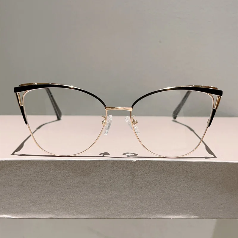 New Large Cat Eye Computer Glasses Metal Frame Women Men Anti Blue Light Round Blocking Optical Spectacle refined Eyeglasses