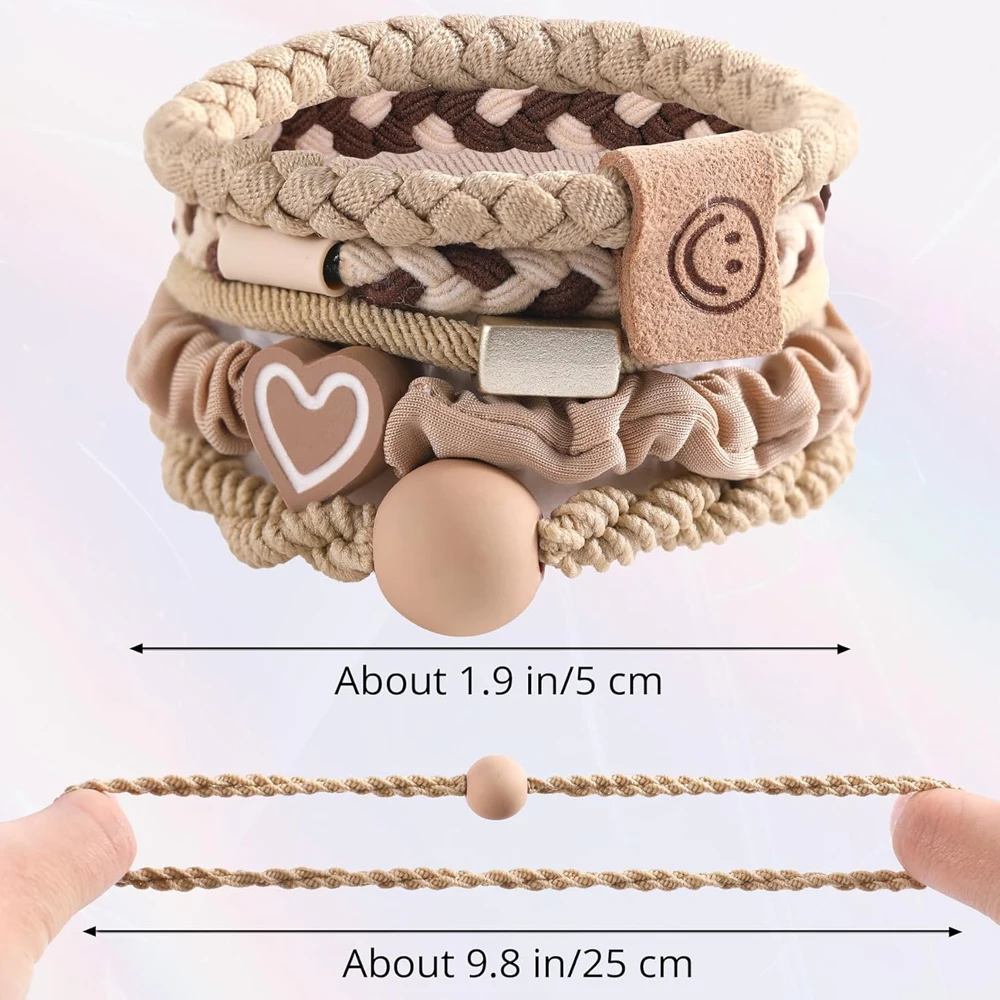 5pcs/Set Mixed Styles Hair Ties High Elastic Heart Shaped Rubber Band Women Girl No-Damage Ponytail Holder Scrunchies