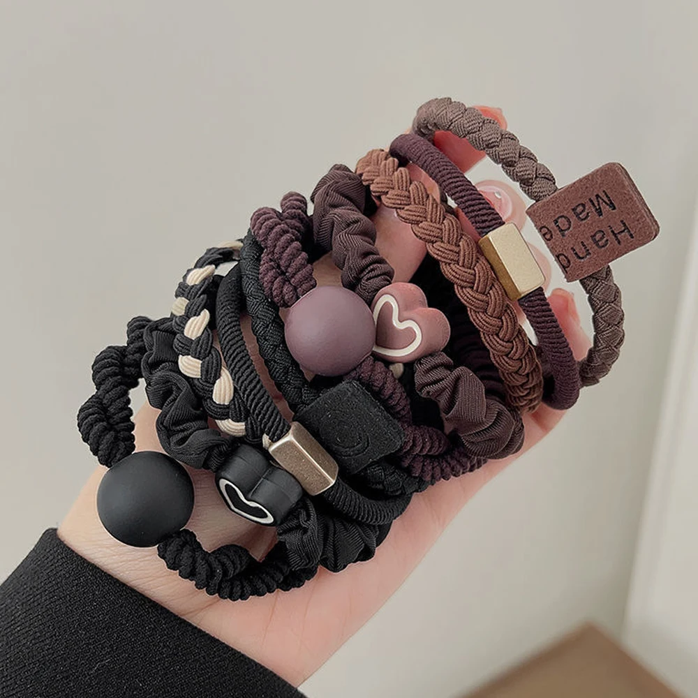 5pcs/Set Mixed Styles Hair Ties High Elastic Heart Shaped Rubber Band Women Girl No-Damage Ponytail Holder Scrunchies