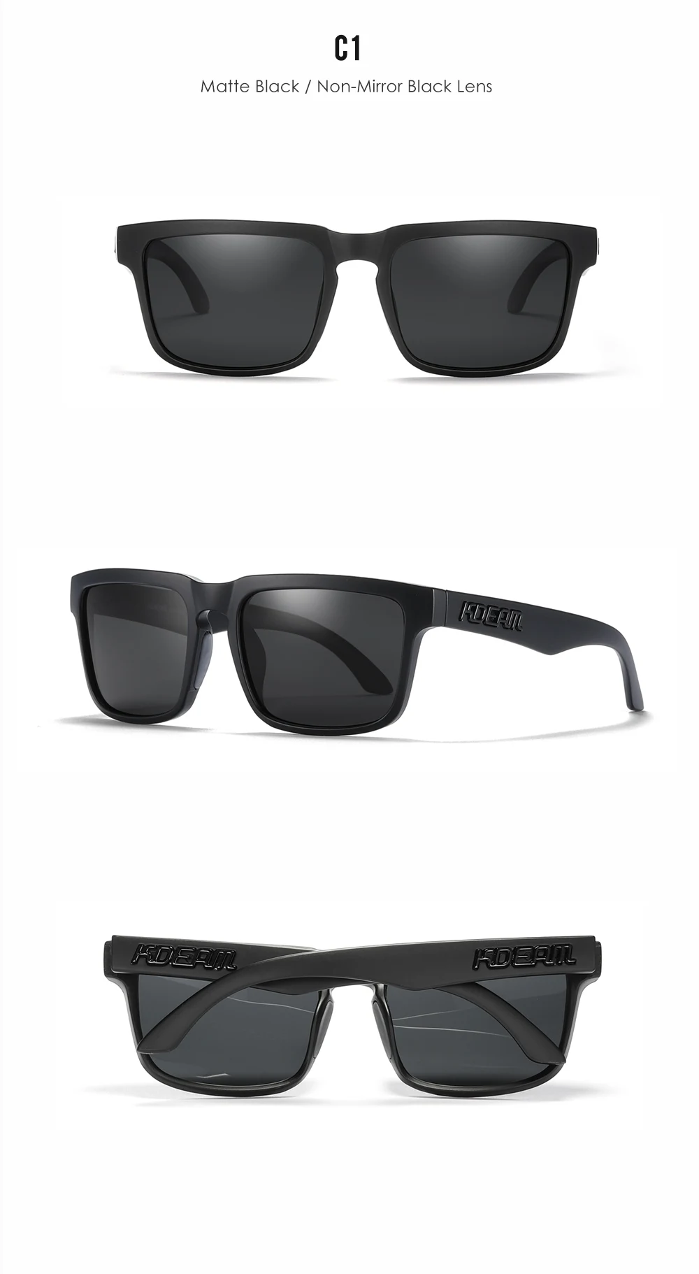 KDEAM Men's Polarized Sunglasses Square Casual Outdoors Sun Glasses Women Unisex Sunglass For Couple With Zipper Case