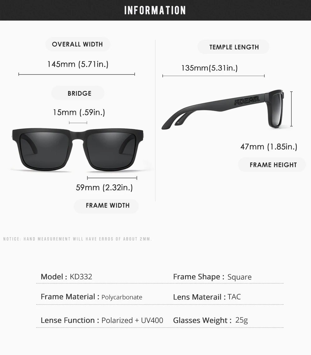 KDEAM Men's Polarized Sunglasses Square Casual Outdoors Sun Glasses Women Unisex Sunglass For Couple With Zipper Case