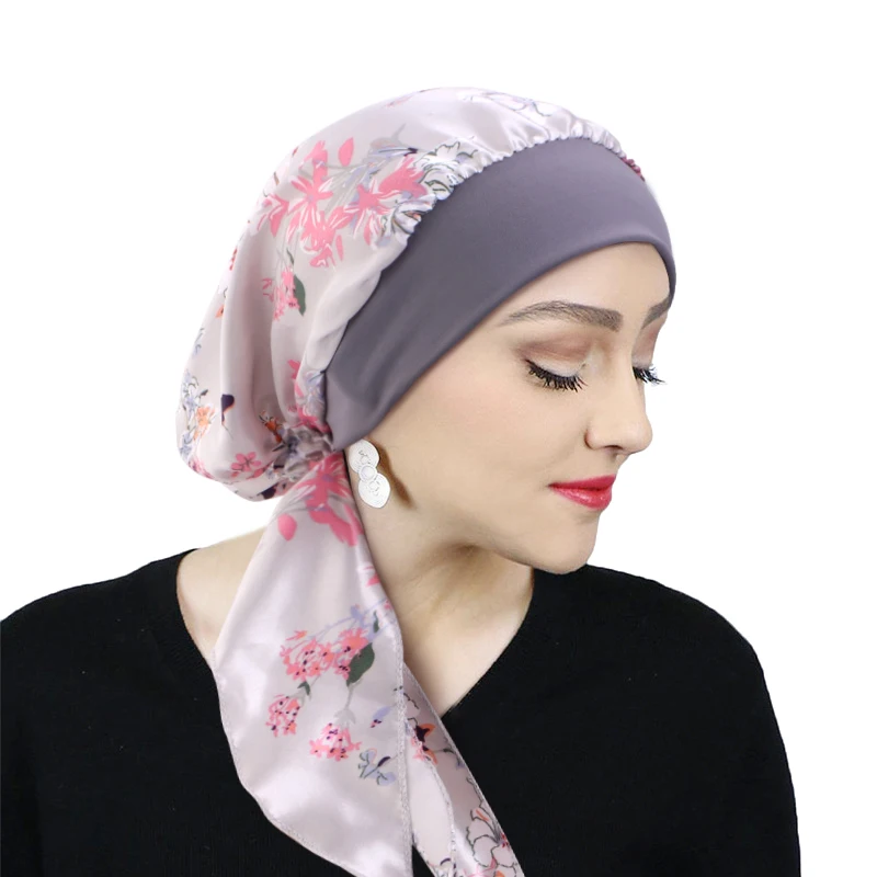 Printed Pre-tie Headscarf Women Elastic Muslim Female Turban Cancer Chemo Hat Hair Loss Cover Head Wrap Headwear Stretch Bandana