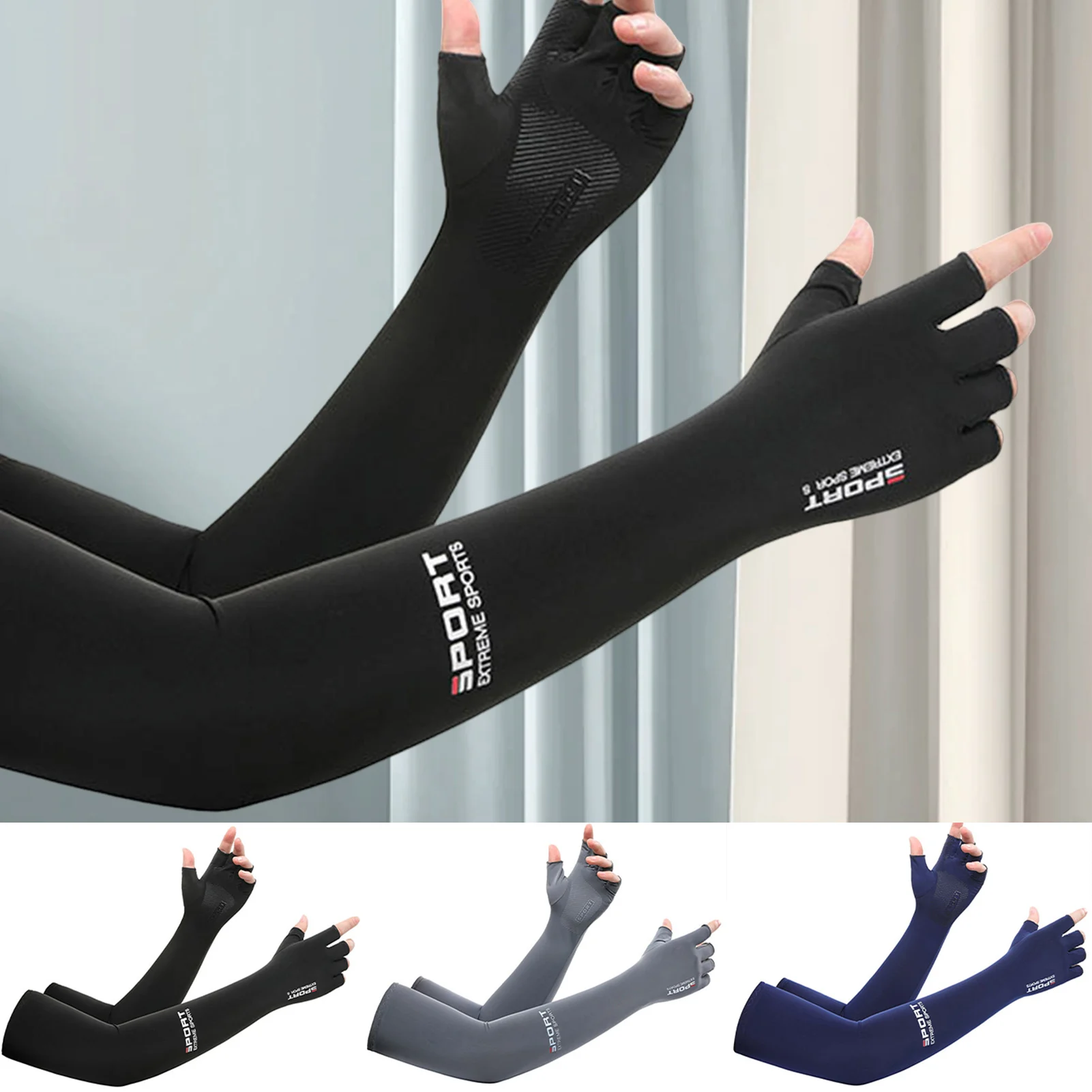 Summer Anti-UV Cooling Ice Silk Arm Sleeves Breathable Stretchy Cover UV Protection Sun Sleeves for Cycling Running Sports