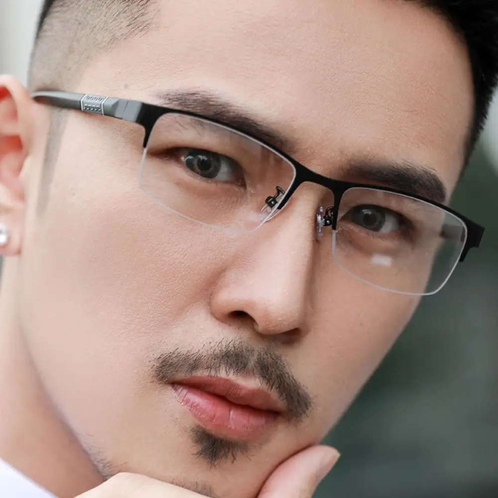 Business Men's Photochromic Myopia Glasses Unisex Half Frame Square Near Sight Eyeglasses Optical Prescription Minus Eyewear