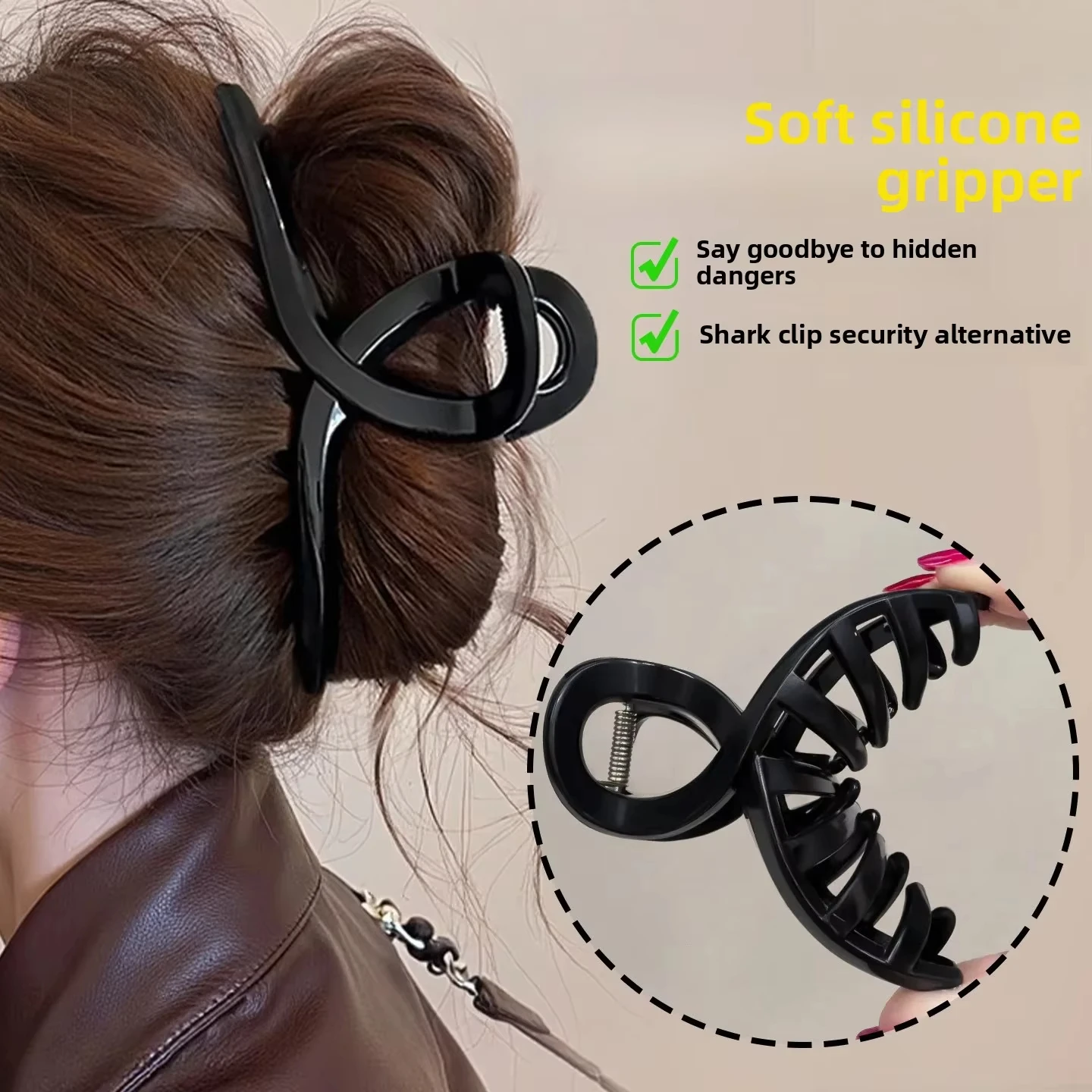 13cm Large Cross Safe Soft Silicone Hair Claw Clips Women's High Elastic Shark Grip Deformable Anti Collision Hair Accessories K
