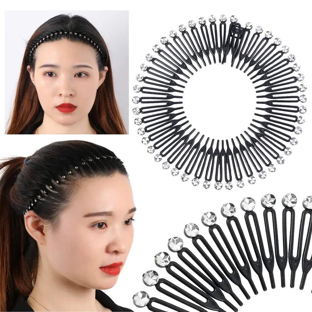 Plastic Full Circle Headbands Hair Hoop Band Clips Hairband Stretch Flexible Comb Teeth Face Wash Fixed Fashion Hair Accessories