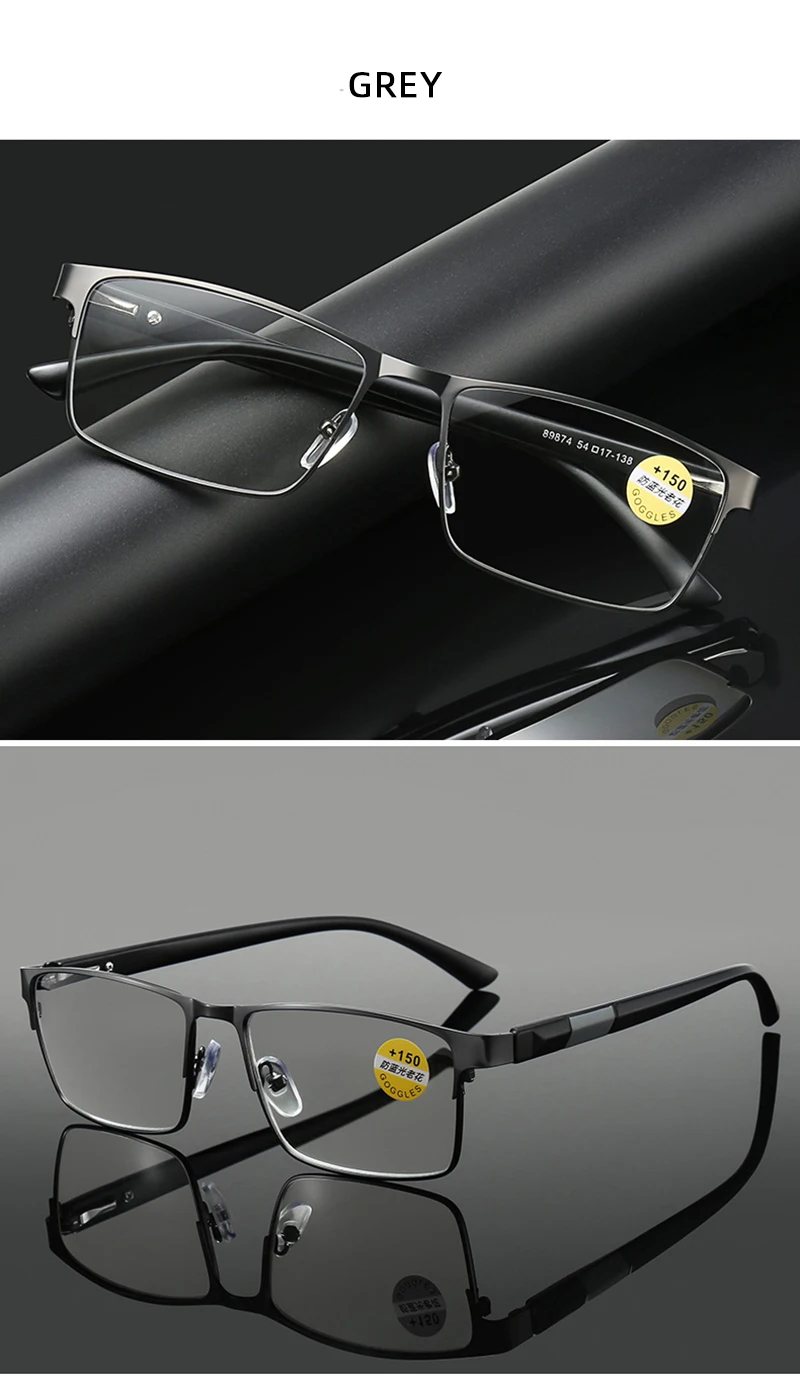 Vintage Metal Square Reading Glasses Men Classic Presbyopic Glasses Male Business Anti-blue Light Eyeglasses