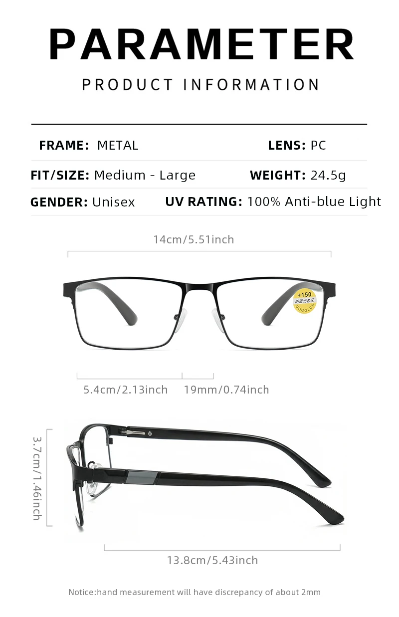 Vintage Metal Square Reading Glasses Men Classic Presbyopic Glasses Male Business Anti-blue Light Eyeglasses
