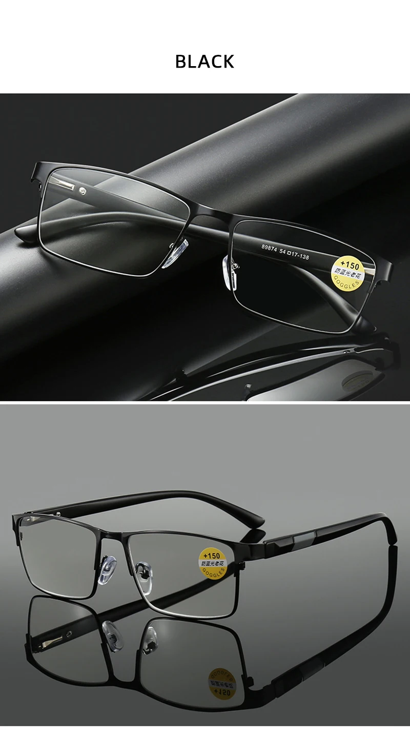 Vintage Metal Square Reading Glasses Men Classic Presbyopic Glasses Male Business Anti-blue Light Eyeglasses