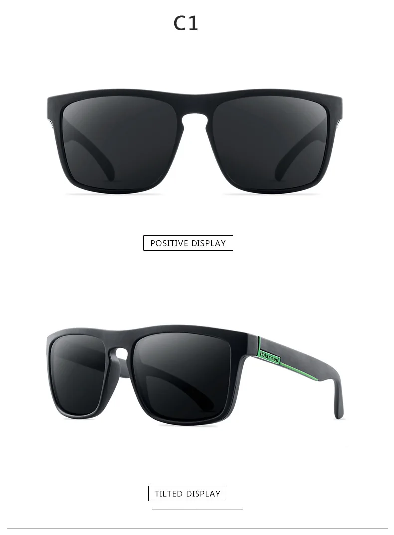 2PCS Fashion Square Polarized Sunglasses Men Vintage Plastic Male Sun Glasses Women Stylish Black Sport Shades UV400