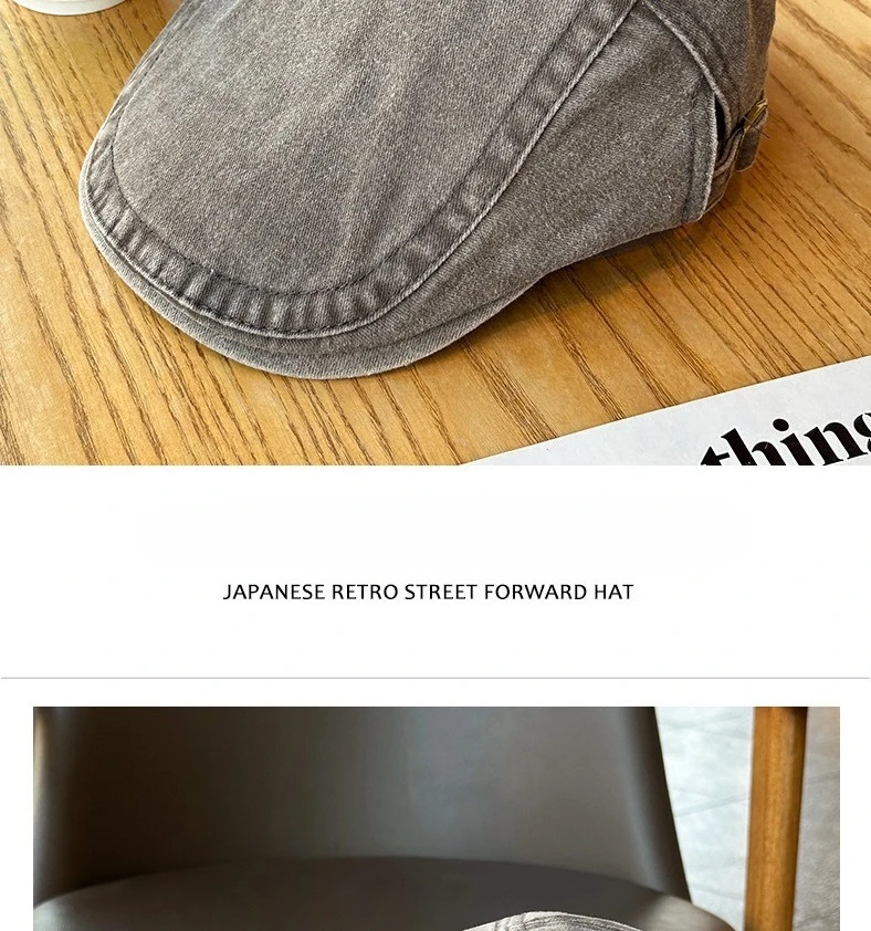 Spring Summer Watered Denim American Casual Retro Beret  Washed Old Street Forward Hat British Painter Newsboy Cap Visor