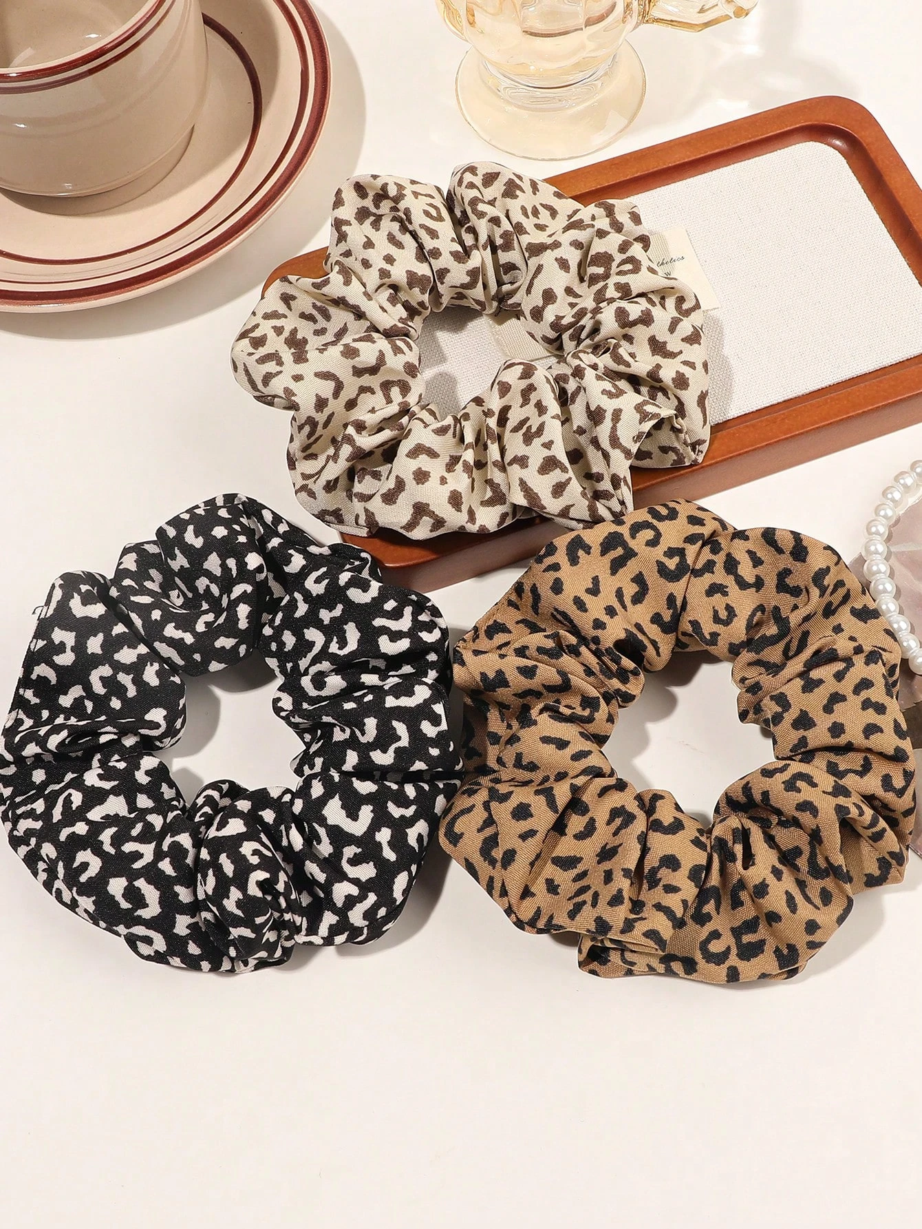3Pcs Elegant Vintage Leopard Print Fabric Hair Scrunchies, Daily Home Hair AccessoriesHair Ties Scrunchy Hair Ties ,Head Piece