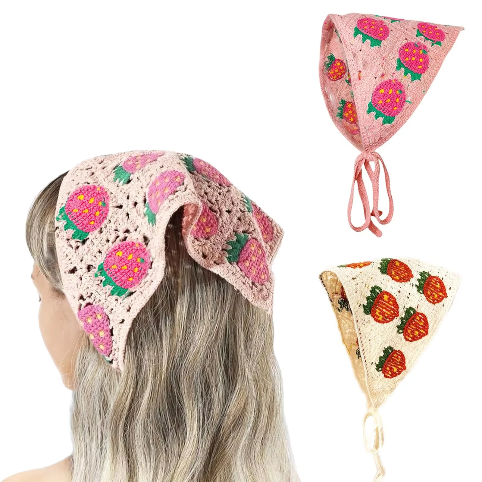 Korean Sweet Cute Handmade Crochet Hollow Triangle Headband Towel For Women Girls Flower Headscarf Hair Accessories
