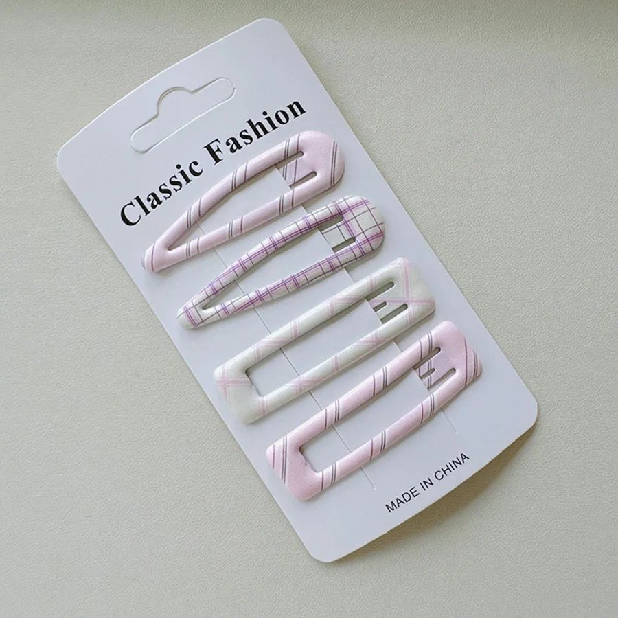 4pc Fashion College Plaid BB Hairpin Hair Side Clips for Girls Women Korean Hair Accessories