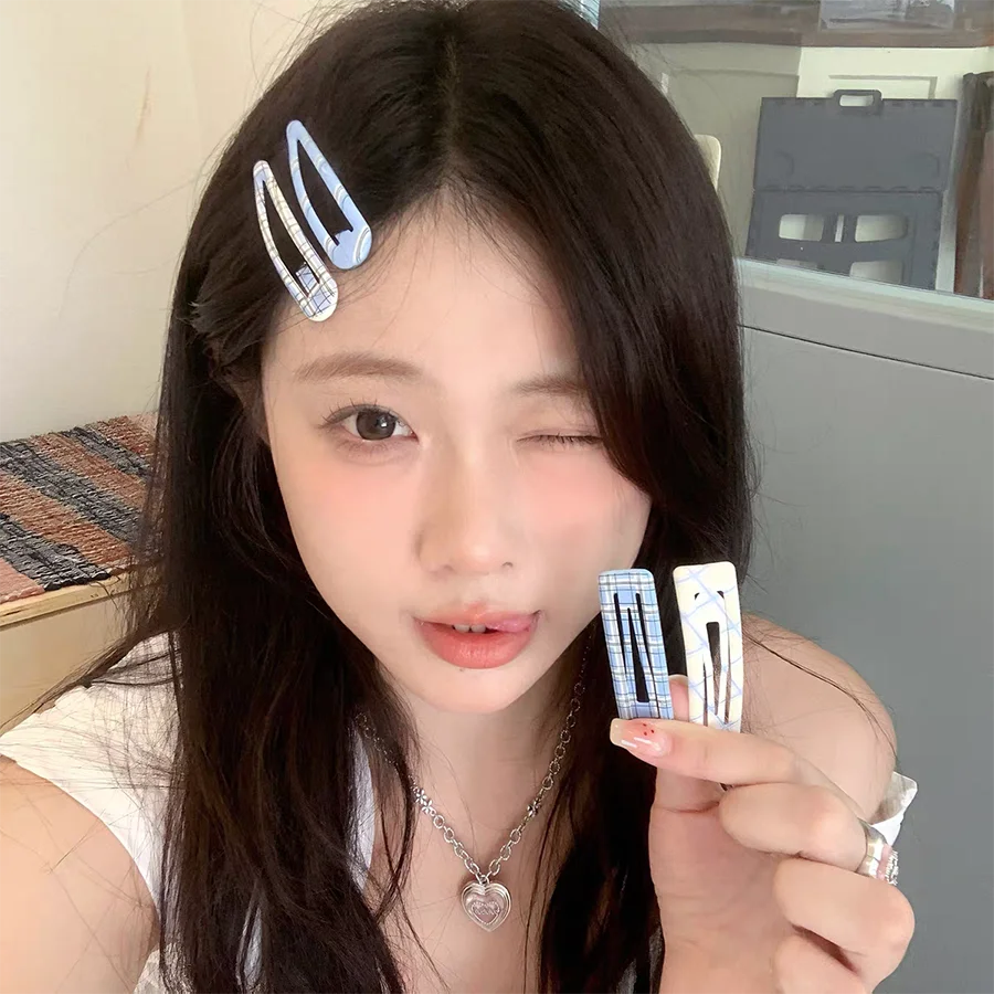 4pc Fashion College Plaid BB Hairpin Hair Side Clips for Girls Women Korean Hair Accessories
