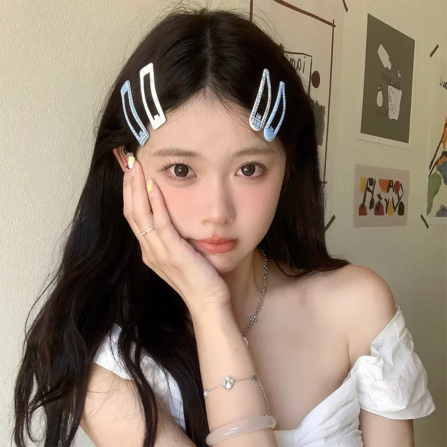 4pc Fashion College Plaid BB Hairpin Hair Side Clips for Girls Women Korean Hair Accessories
