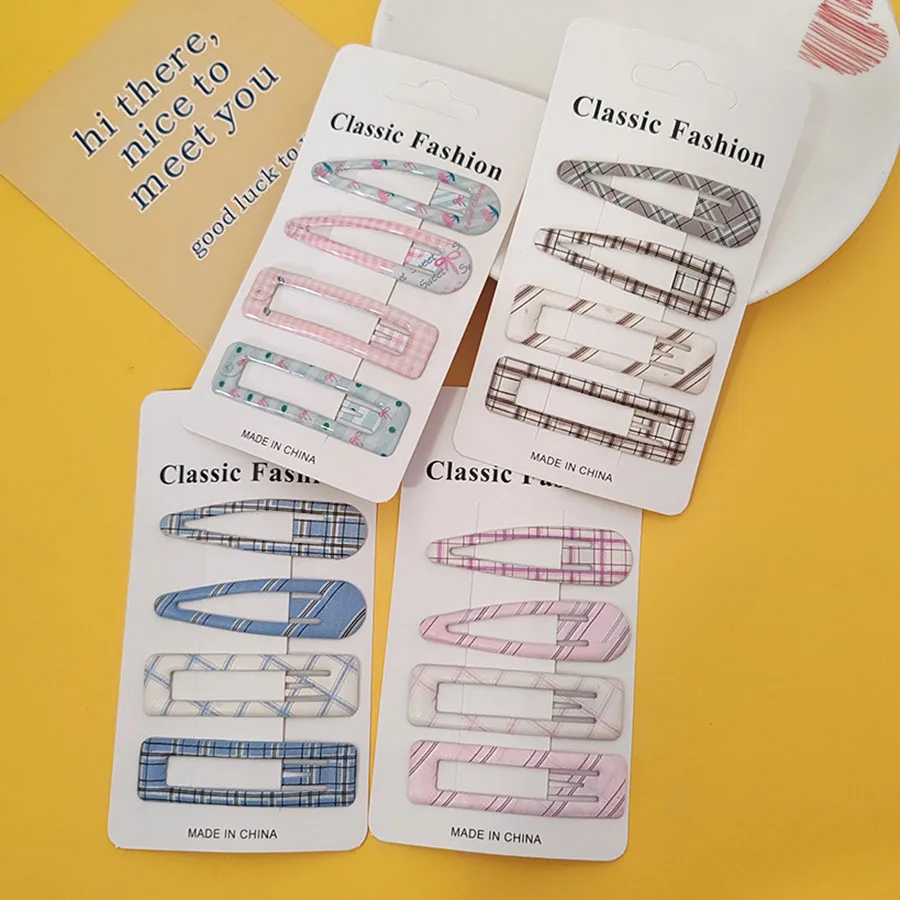 4pc Fashion College Plaid BB Hairpin Hair Side Clips for Girls Women Korean Hair Accessories