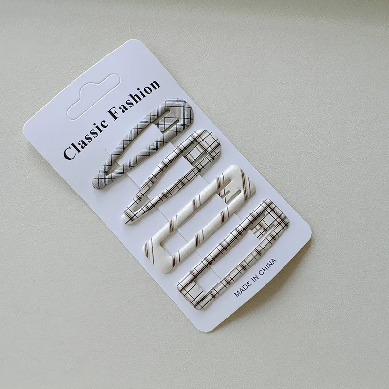 4pc Fashion College Plaid BB Hairpin Hair Side Clips for Girls Women Korean Hair Accessories
