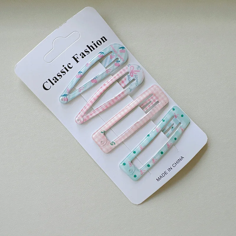 4pc Fashion College Plaid BB Hairpin Hair Side Clips for Girls Women Korean Hair Accessories