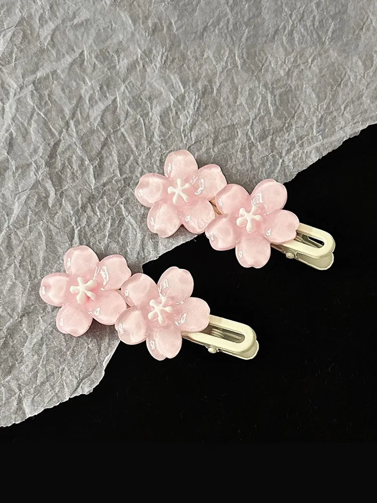 Jelly Cherry Blossom Hair Clips Pink Blue Flower Hairpins for Girl Romantic Wave Side Bangs Barrettes Kawaii BB Hair Accessories