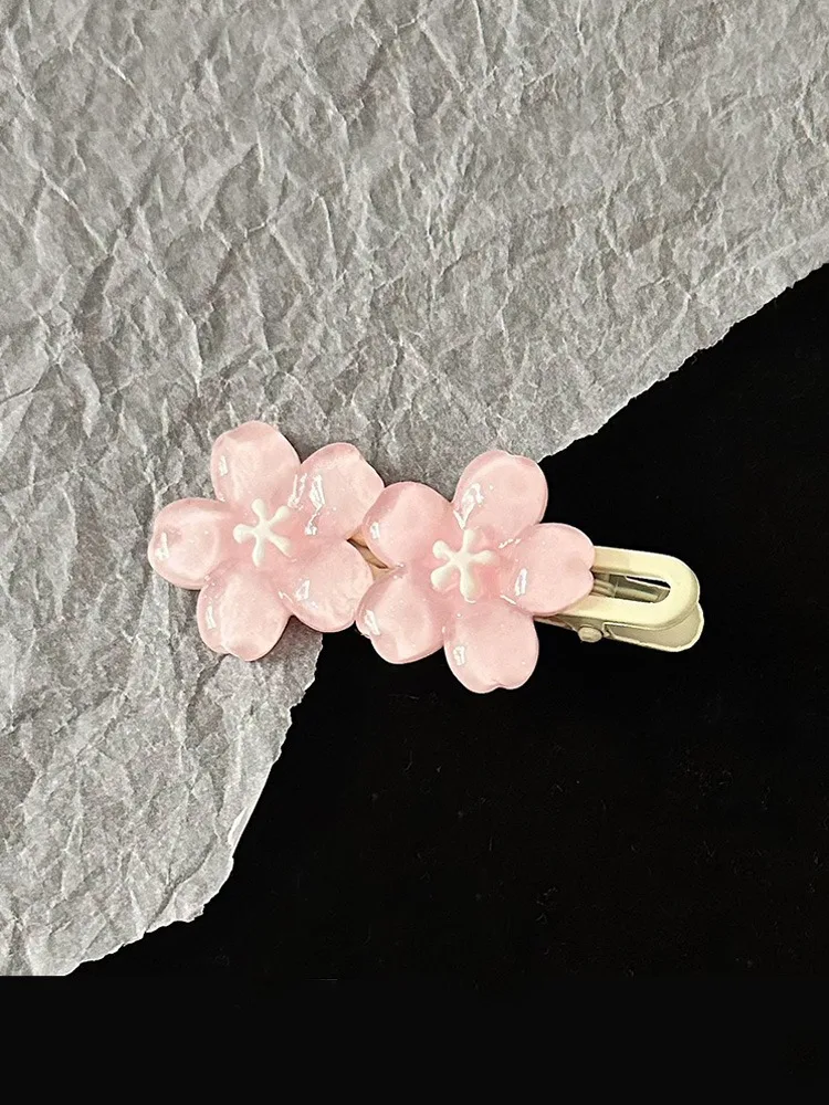 Jelly Cherry Blossom Hair Clips Pink Blue Flower Hairpins for Girl Romantic Wave Side Bangs Barrettes Kawaii BB Hair Accessories