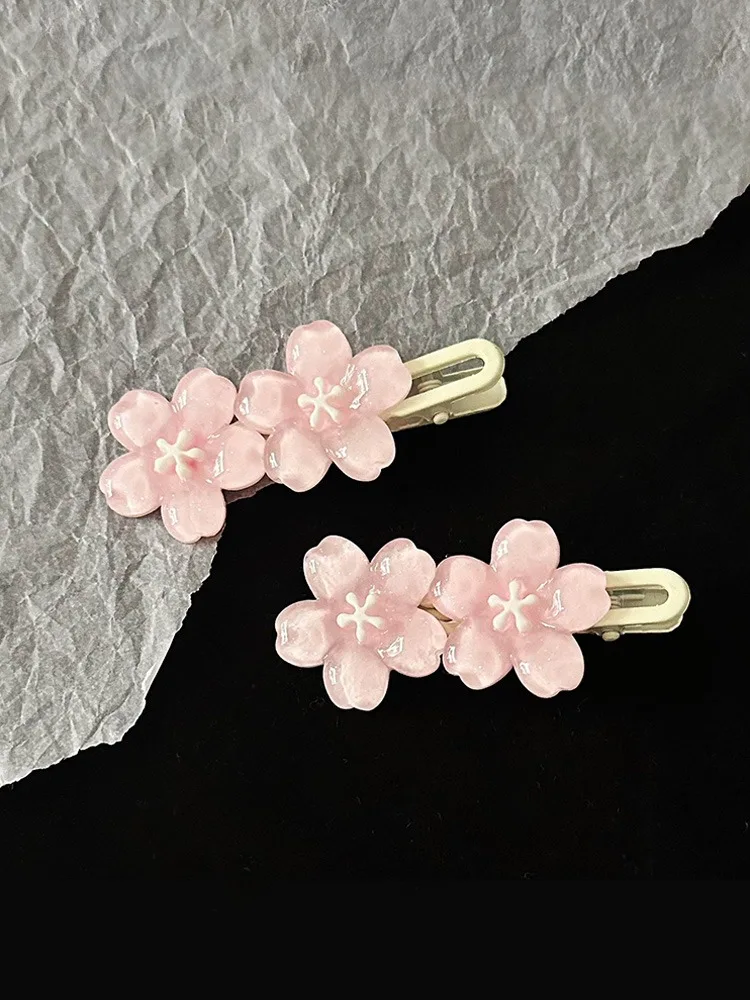Jelly Cherry Blossom Hair Clips Pink Blue Flower Hairpins for Girl Romantic Wave Side Bangs Barrettes Kawaii BB Hair Accessories