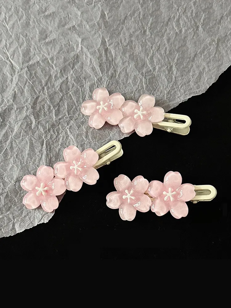 Jelly Cherry Blossom Hair Clips Pink Blue Flower Hairpins for Girl Romantic Wave Side Bangs Barrettes Kawaii BB Hair Accessories
