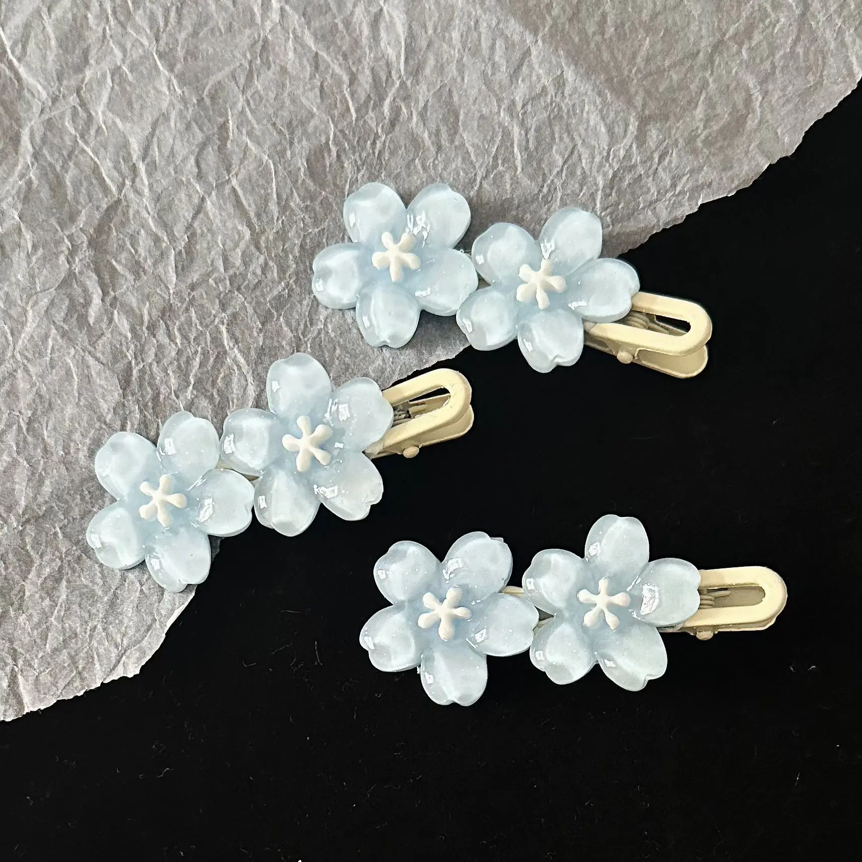 Jelly Cherry Blossom Hair Clips Pink Blue Flower Hairpins for Girl Romantic Wave Side Bangs Barrettes Kawaii BB Hair Accessories