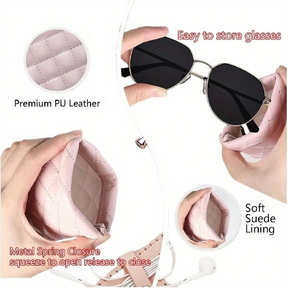 1/2/4Pcs Portable Squeeze Eyeglasses Case PU Leather Soft Sunglasses Bag Pouch Pocket Phone Sunglasses Eyewear Organizer Holder