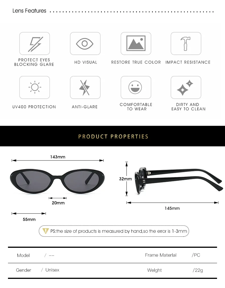 Small Oval Sunglasses for Women's Vintage Design Sun Glasses Shades Female Sexy Retro Punk Men Sunglass Outdoor Trendy Eyewear