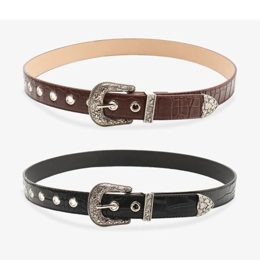 Casual Pin Buckle Carved Buckle Belt Vintage Girdle PU Leather Belt Y2k Hip Hop Waistband