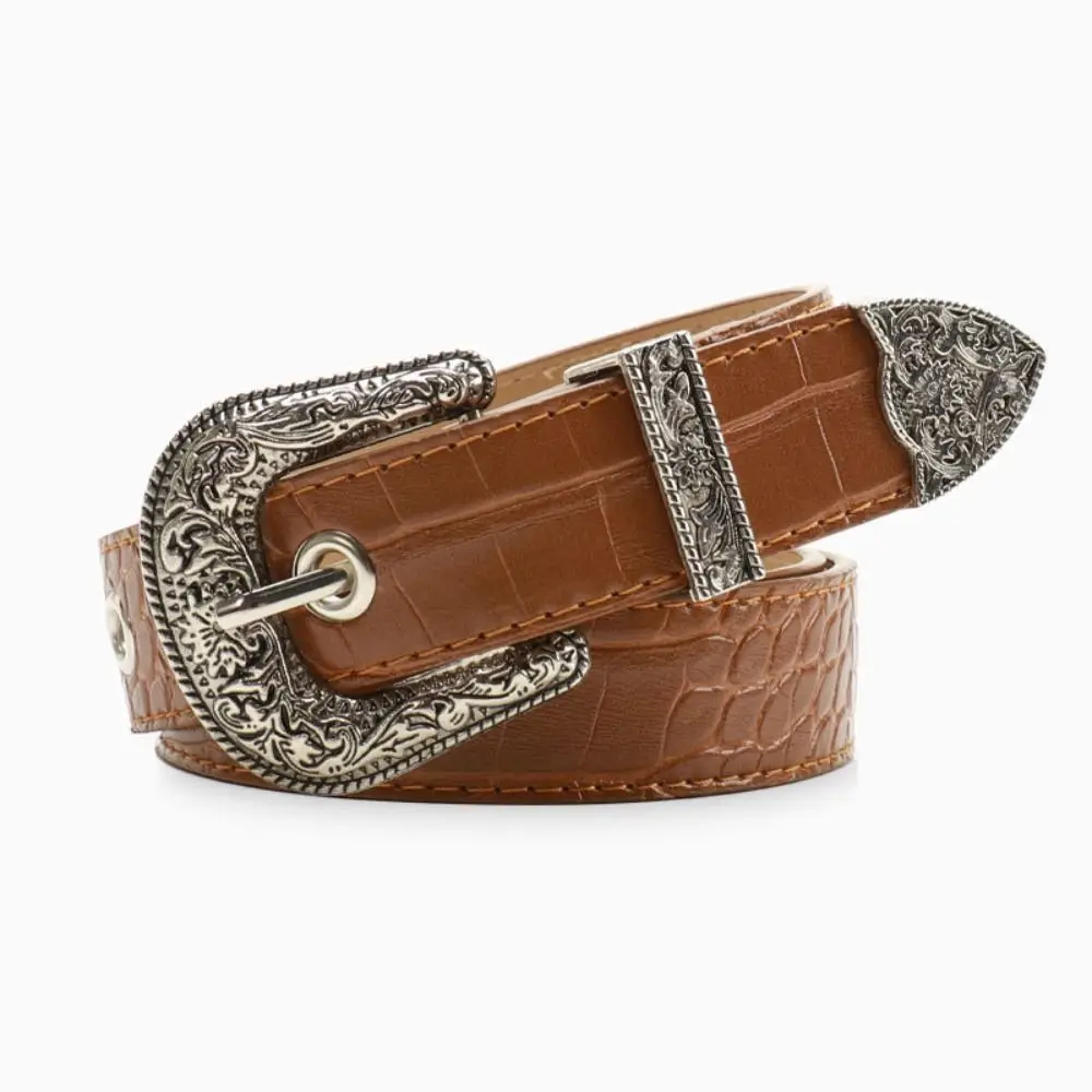 Casual Pin Buckle Carved Buckle Belt Vintage Girdle PU Leather Belt Y2k Hip Hop Waistband