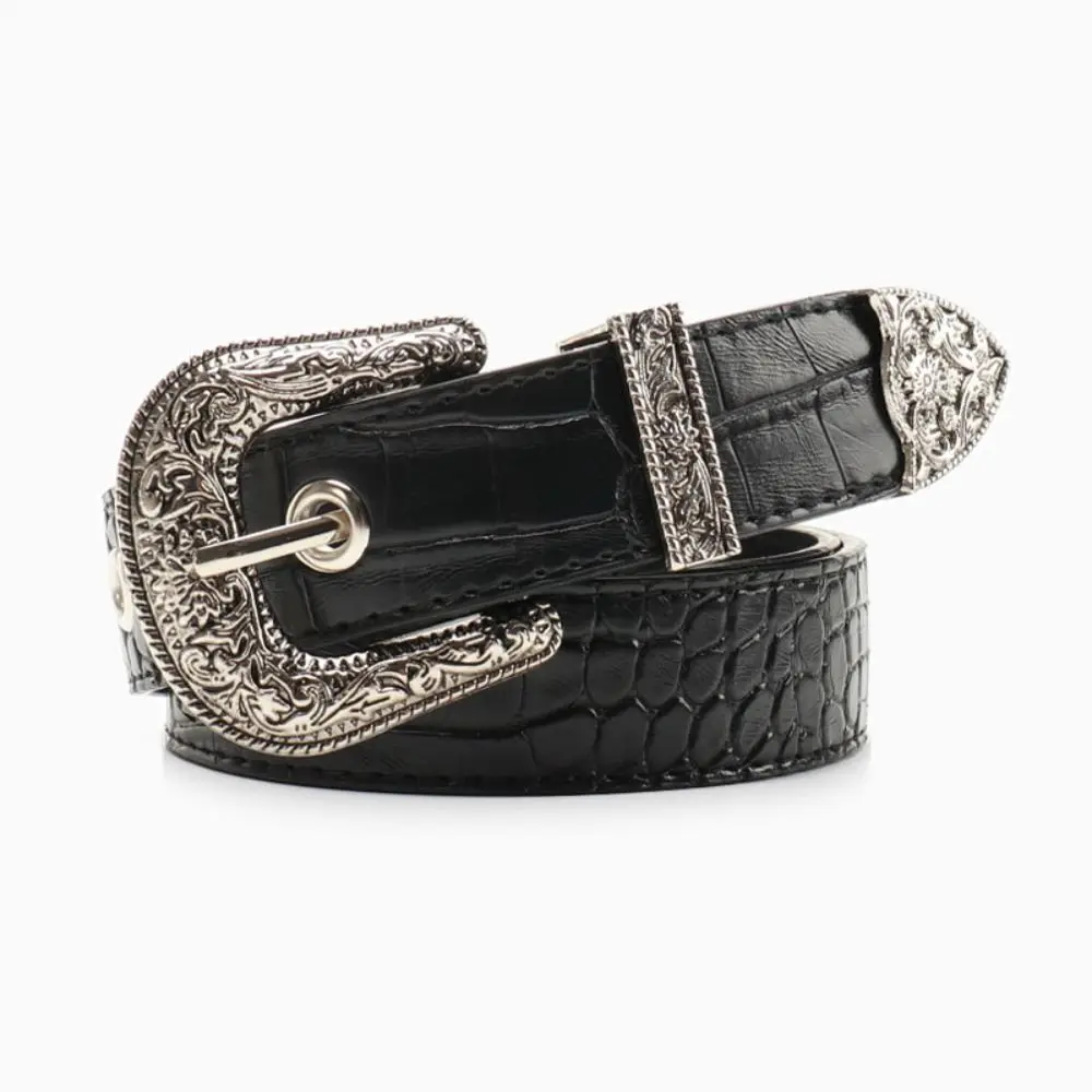 Casual Pin Buckle Carved Buckle Belt Vintage Girdle PU Leather Belt Y2k Hip Hop Waistband