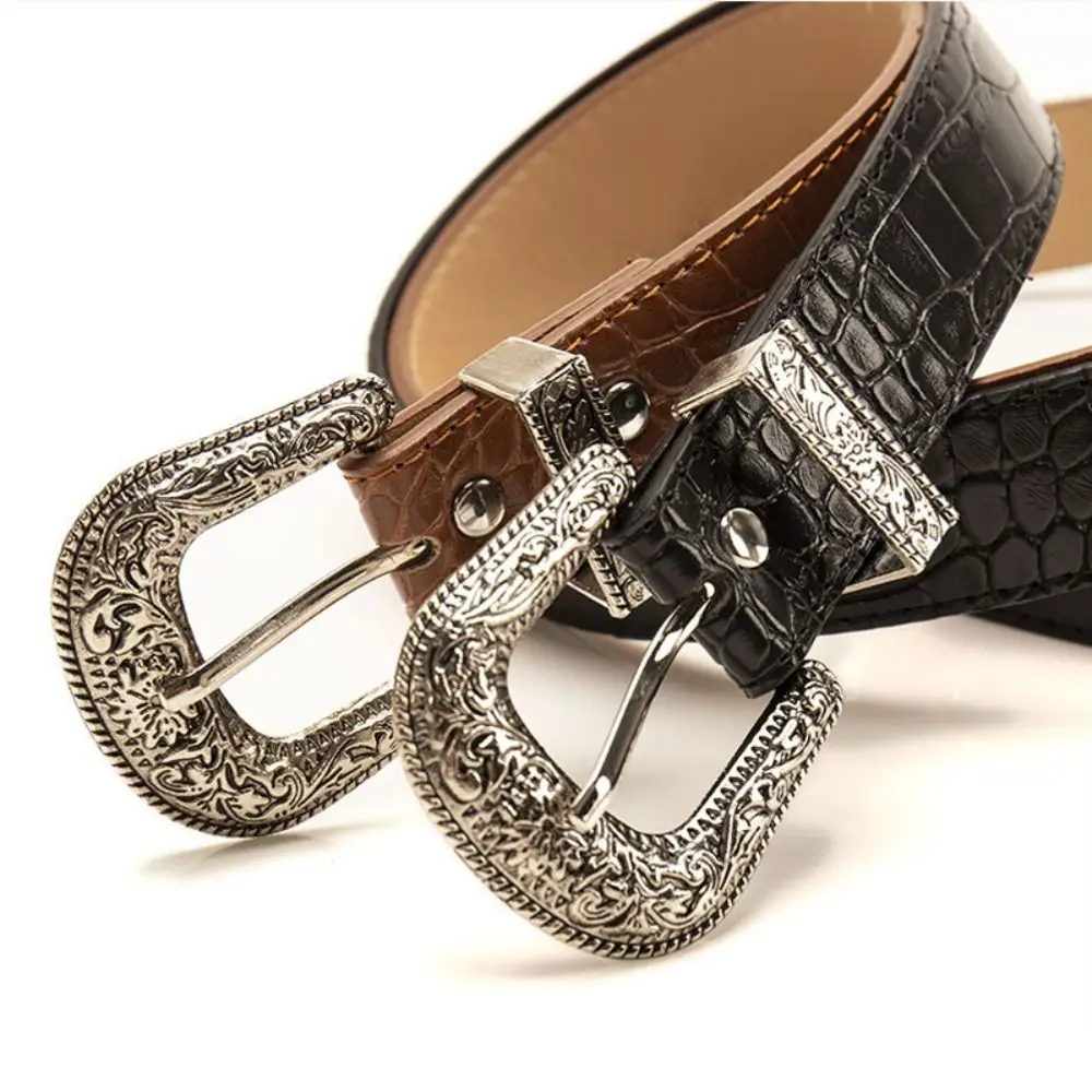 Casual Pin Buckle Carved Buckle Belt Vintage Girdle PU Leather Belt Y2k Hip Hop Waistband