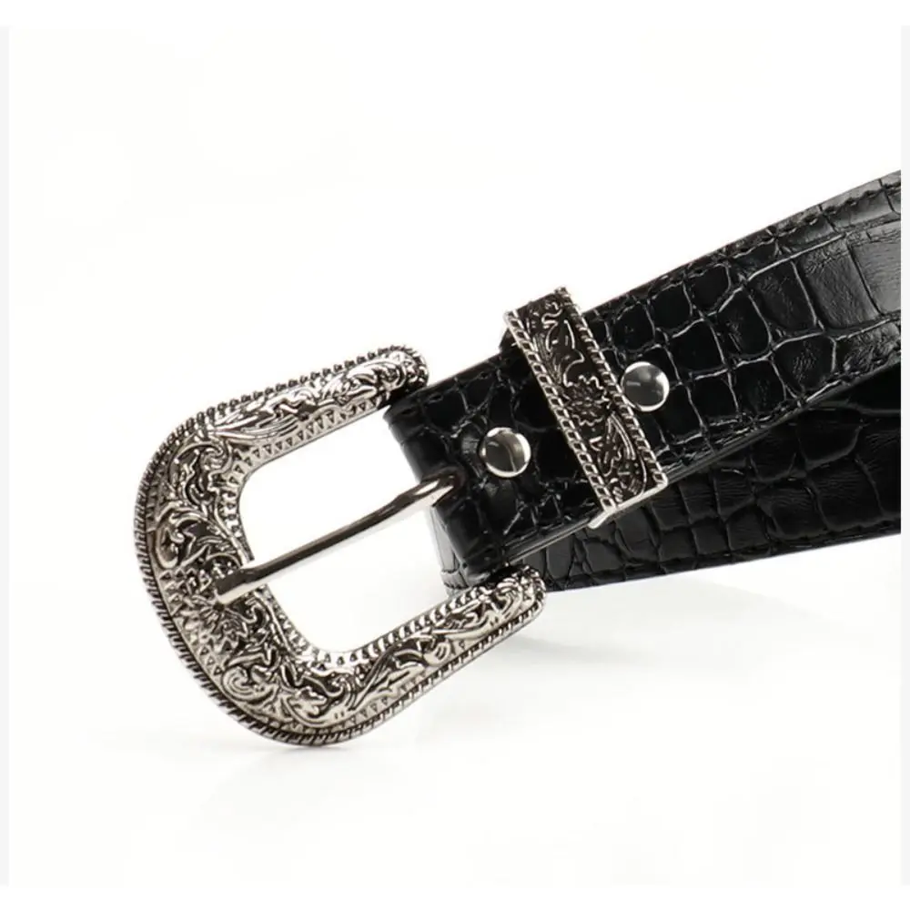 Casual Pin Buckle Carved Buckle Belt Vintage Girdle PU Leather Belt Y2k Hip Hop Waistband