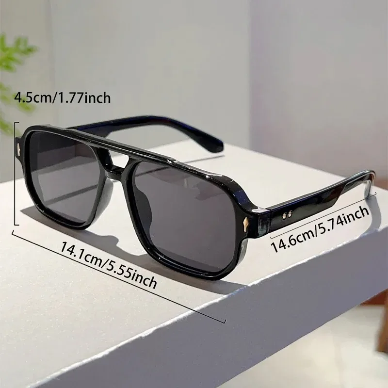 New Vintage Double Bridges Square Sunglasses Fashion Rivets Ocean Lens UV400 Eyewear Women Trending Traveling Sun Glasses